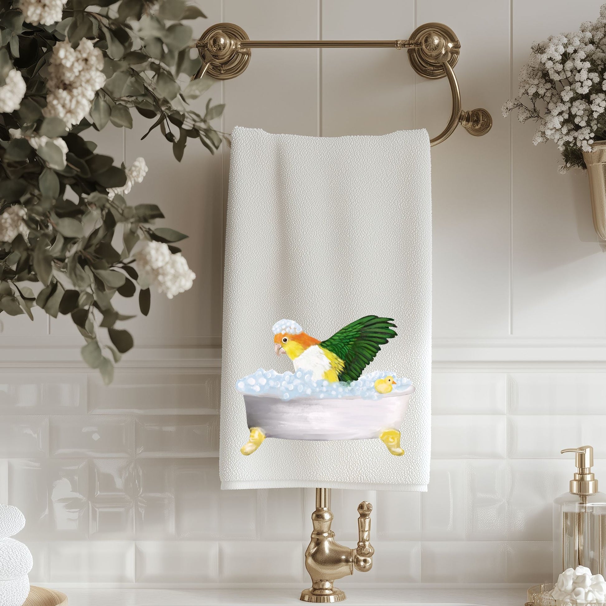 Caique Parrot Bubble Bath Bathroom Towel - MerikaArt