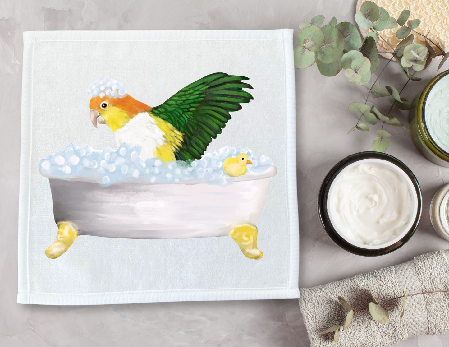 Caique Parrot Bubble Bath Washcloth - MerikaArt