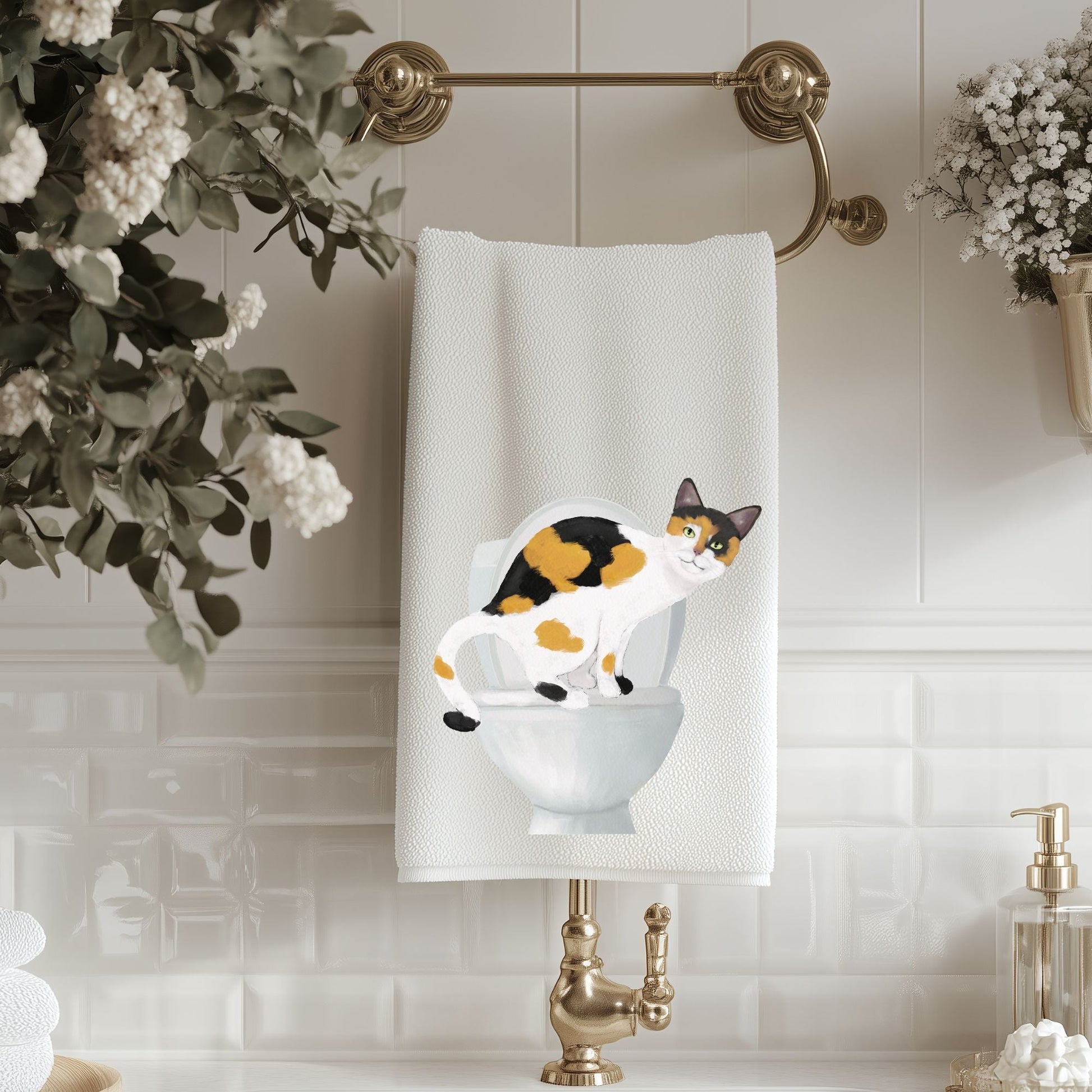 Calico Cat Bathroom Towel - MerikaArt