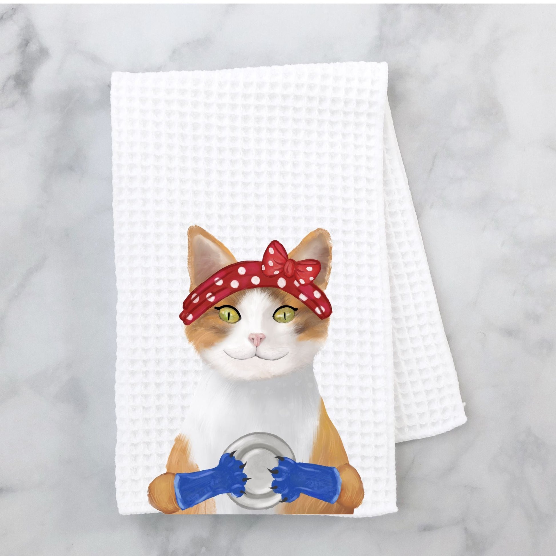Calico Cat Doing Dishes Kitchen Towel - MerikaArt