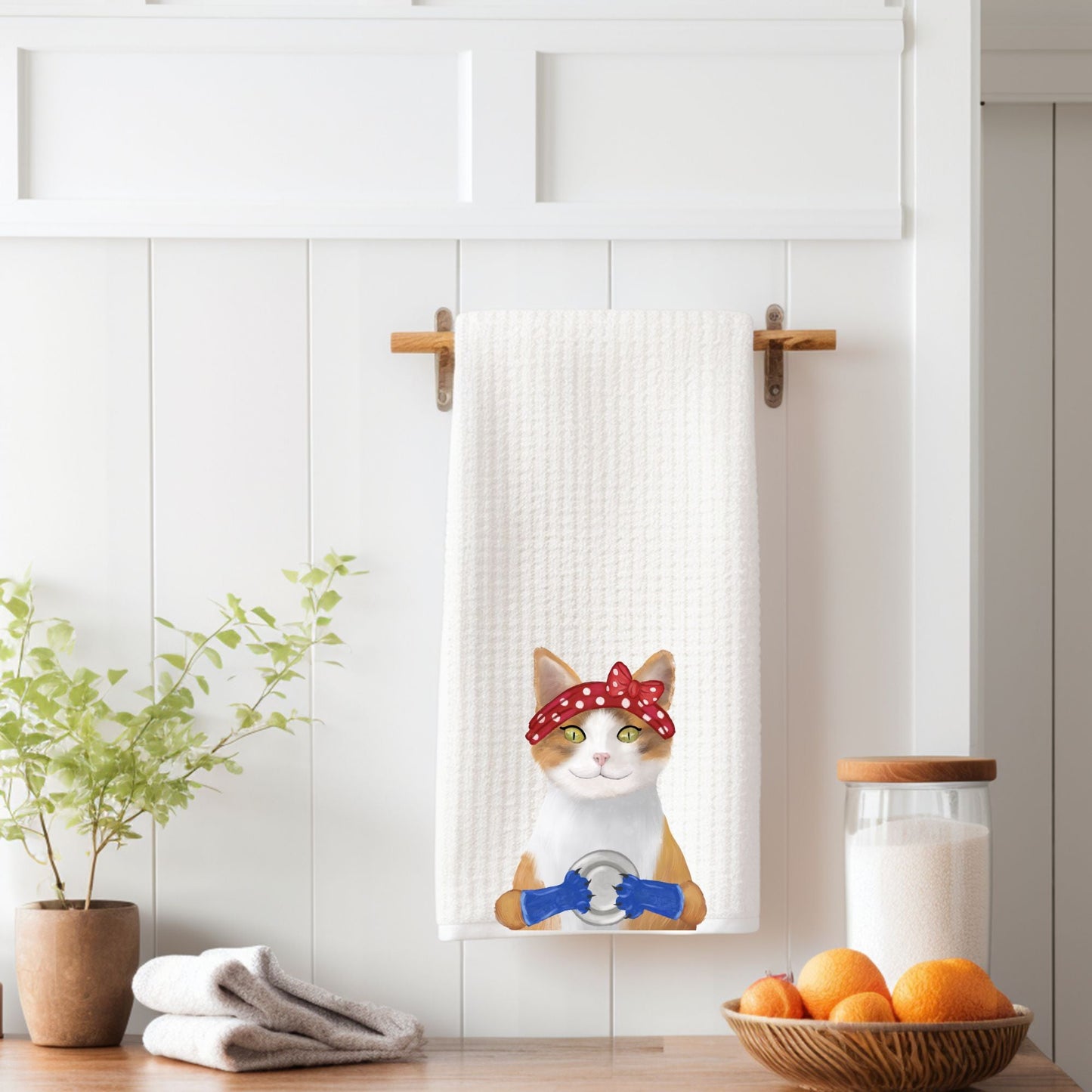 Calico Cat Doing Dishes Kitchen Towel - MerikaArt
