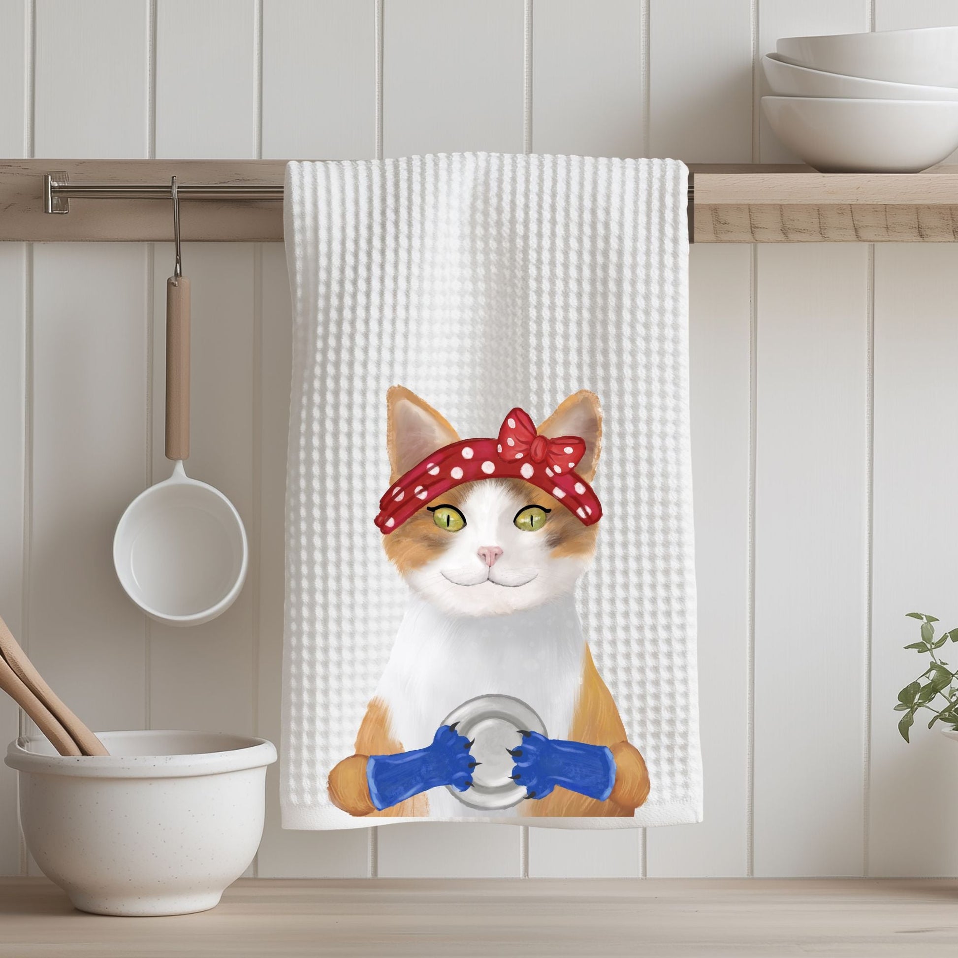Calico Cat Doing Dishes Kitchen Towel - MerikaArt