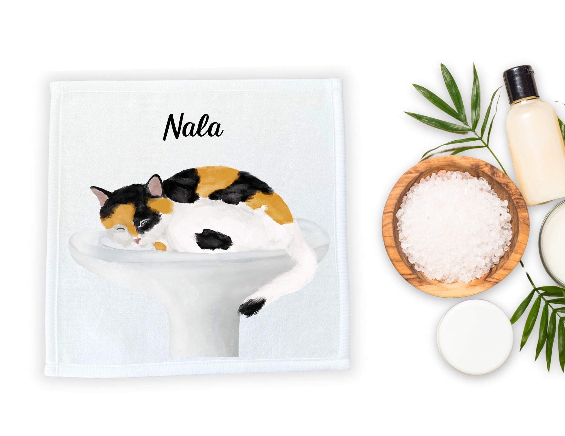 Calico Cat in Sink Washcloth - MerikaArt