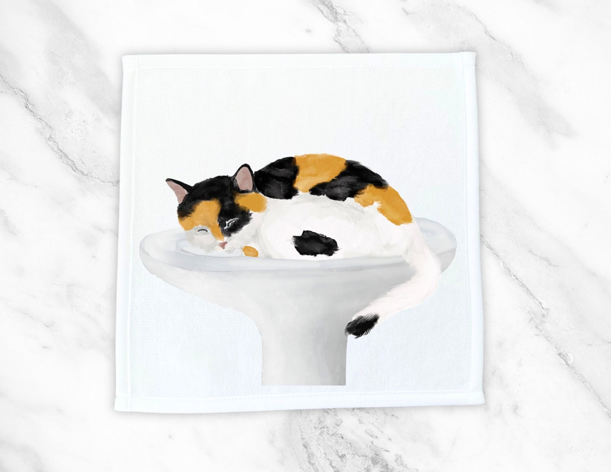 Calico Cat in Sink Washcloth - MerikaArt