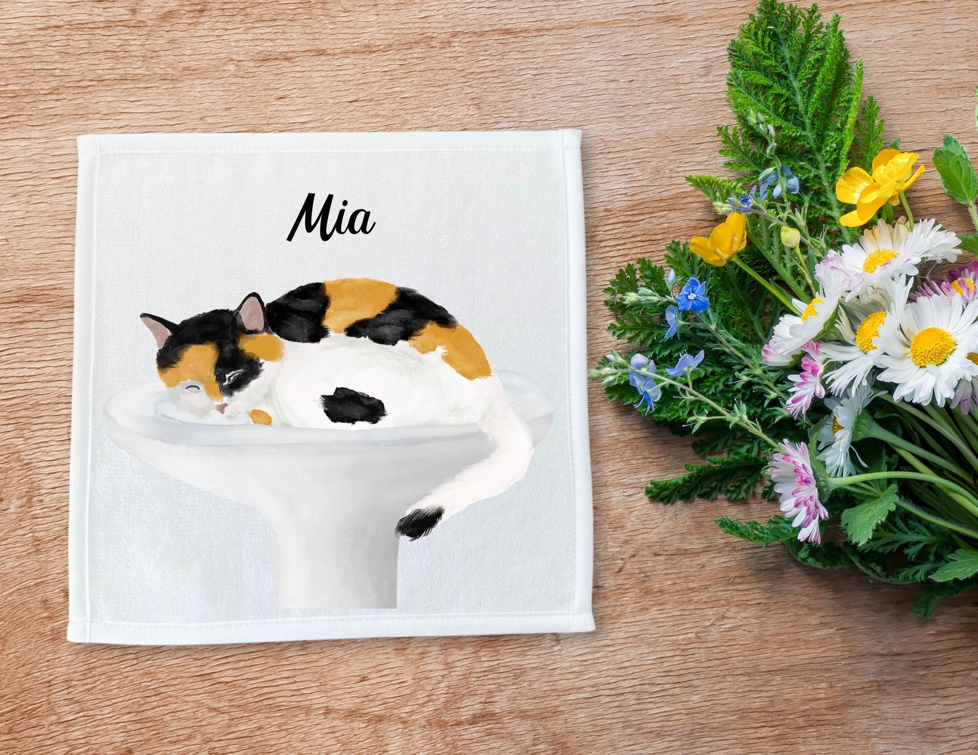 Calico Cat in Sink Washcloth - MerikaArt