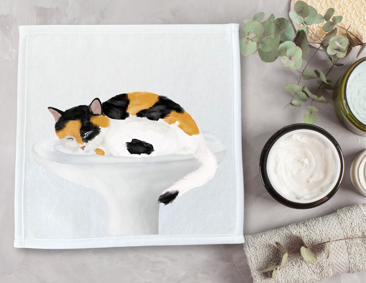 Calico Cat in Sink Washcloth - MerikaArt