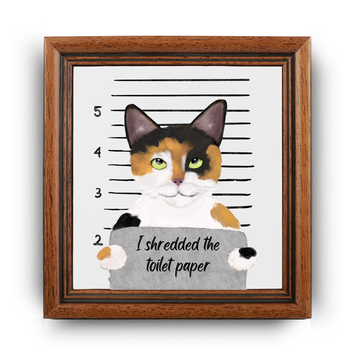 Calico Cat Mugshot Ceramic Tile – Handcrafted Whimsical Pet Art Decor - MerikaArt