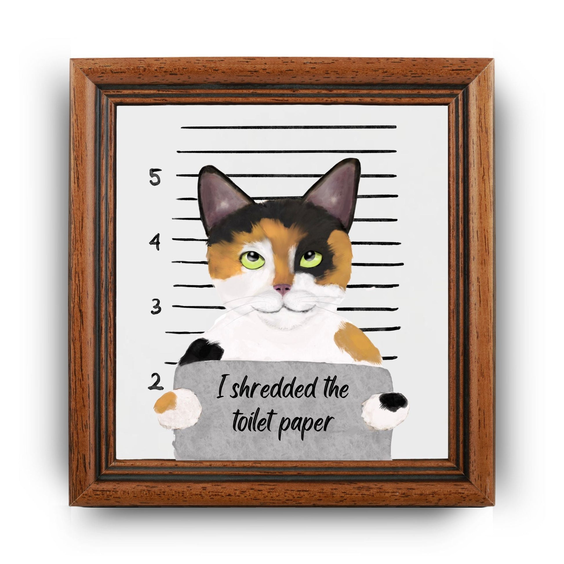 Calico Cat Mugshot Ceramic Tile – Handcrafted Whimsical Pet Art Decor - MerikaArt