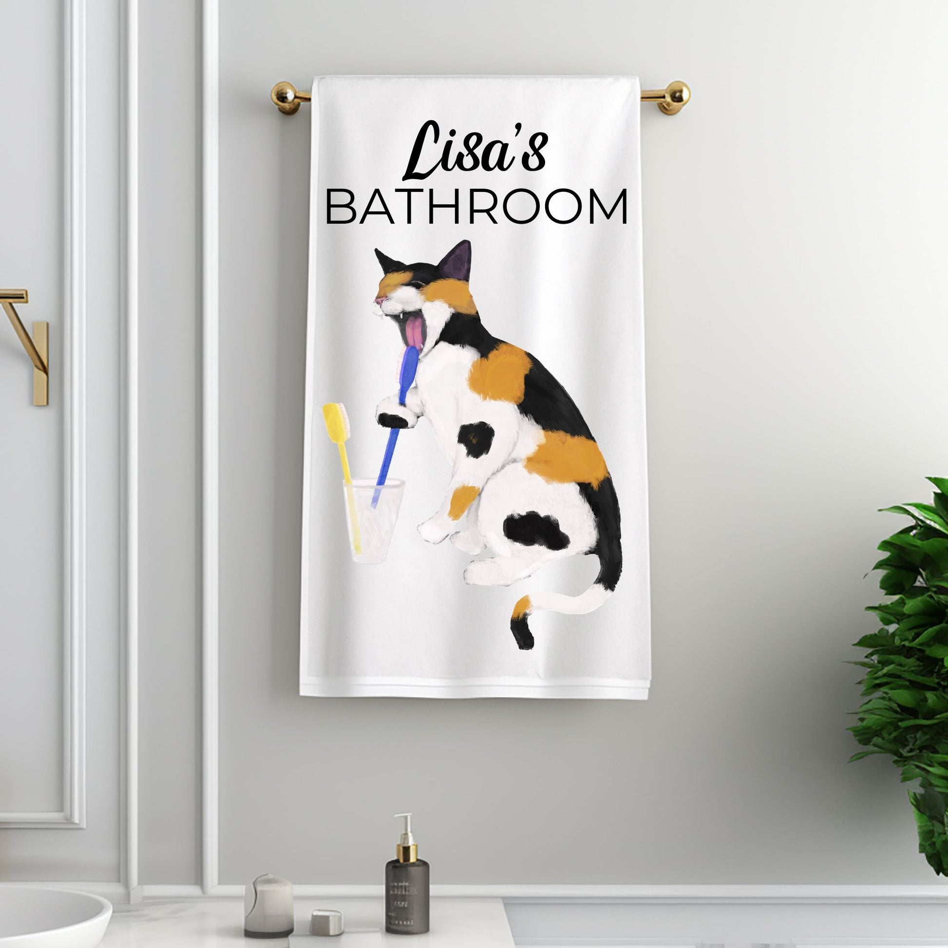 Calico Cat Toothbrush Bathroom Towel - MerikaArt