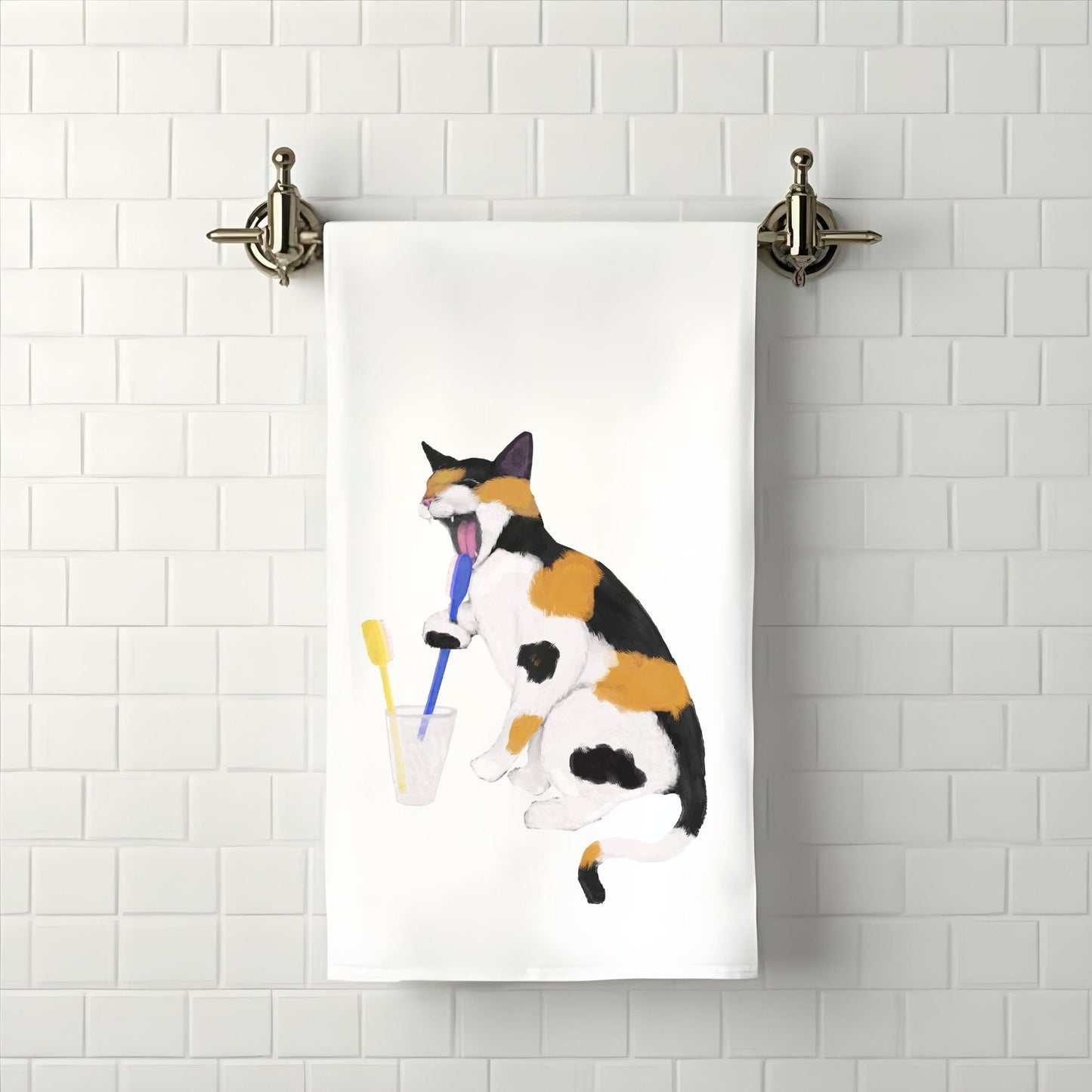 Calico Cat Toothbrush Bathroom Towel - MerikaArt