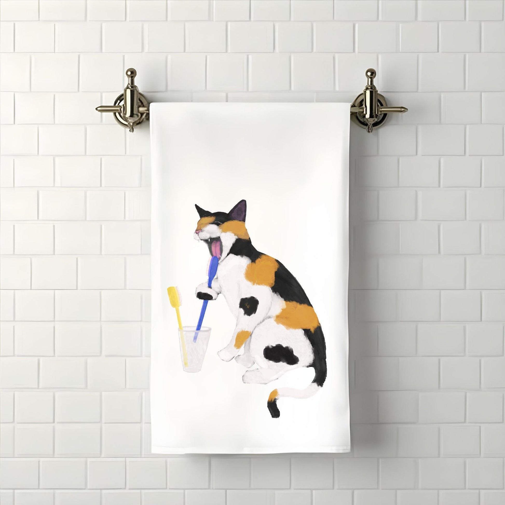 Calico Cat Toothbrush Bathroom Towel - MerikaArt