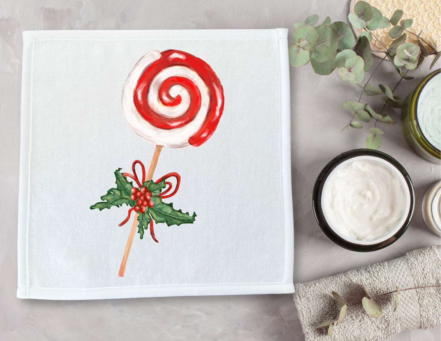 Candy Cane Lollipop Washcloth - MerikaArt