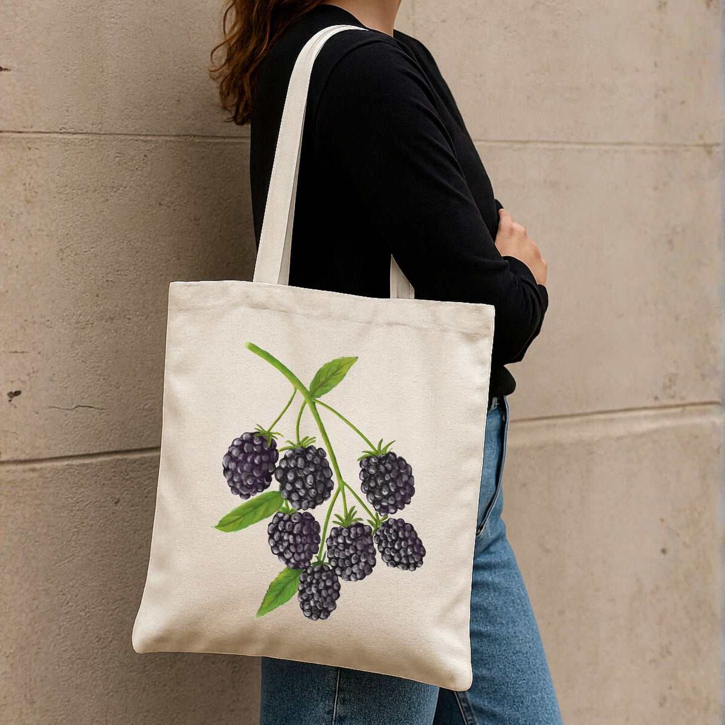 Canvas Tote Bag with Blackberry Artwork - MerikaArt