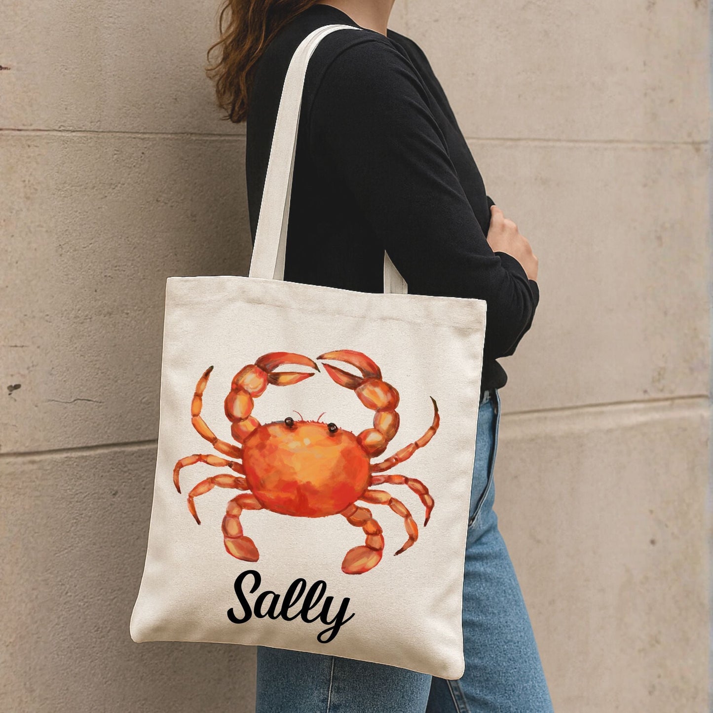 Canvas Tote Bag with Crab Illustration - MerikaArt