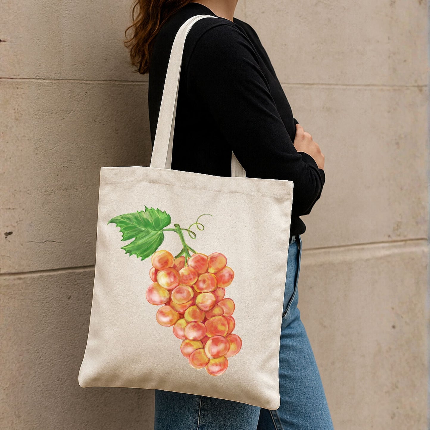 Canvas Tote Bag with Grape Artwork - MerikaArt