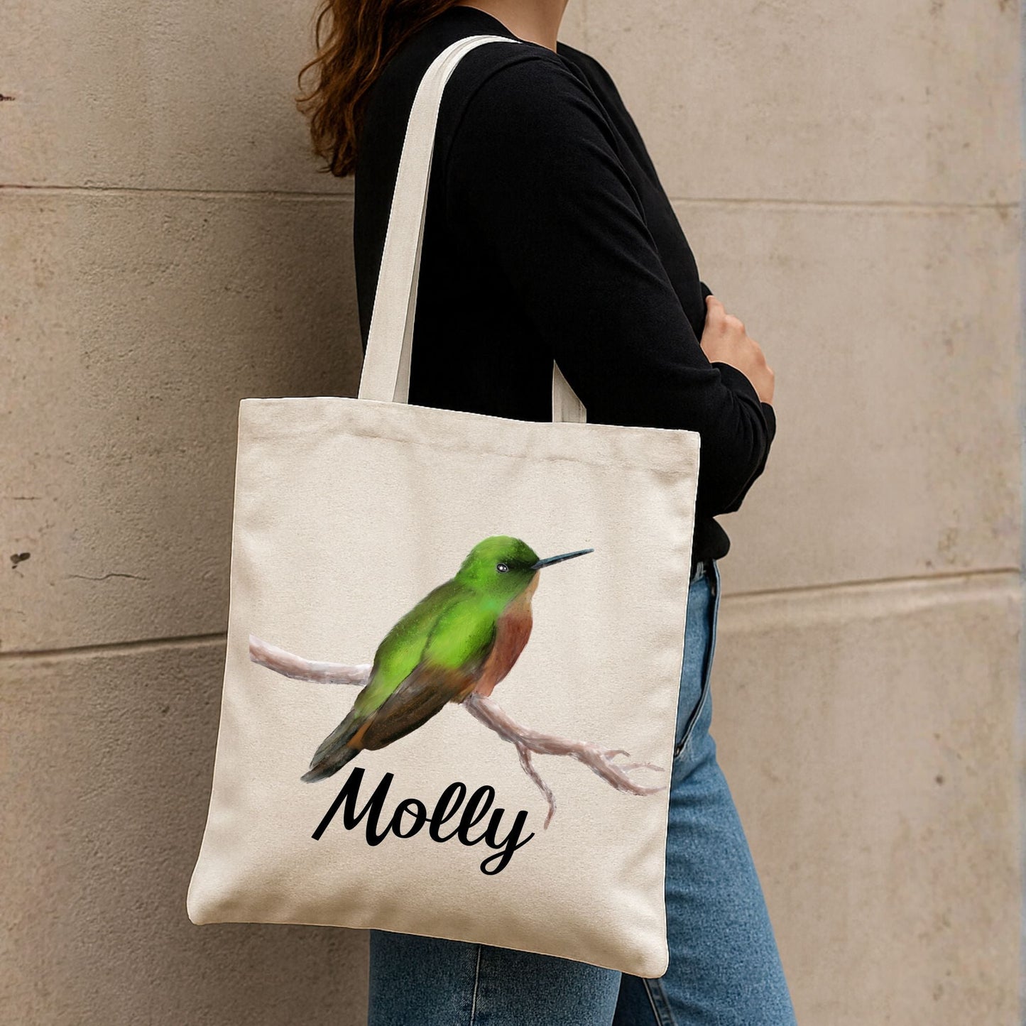 Canvas Tote Bag with Hummingbird Artwork - MerikaArt