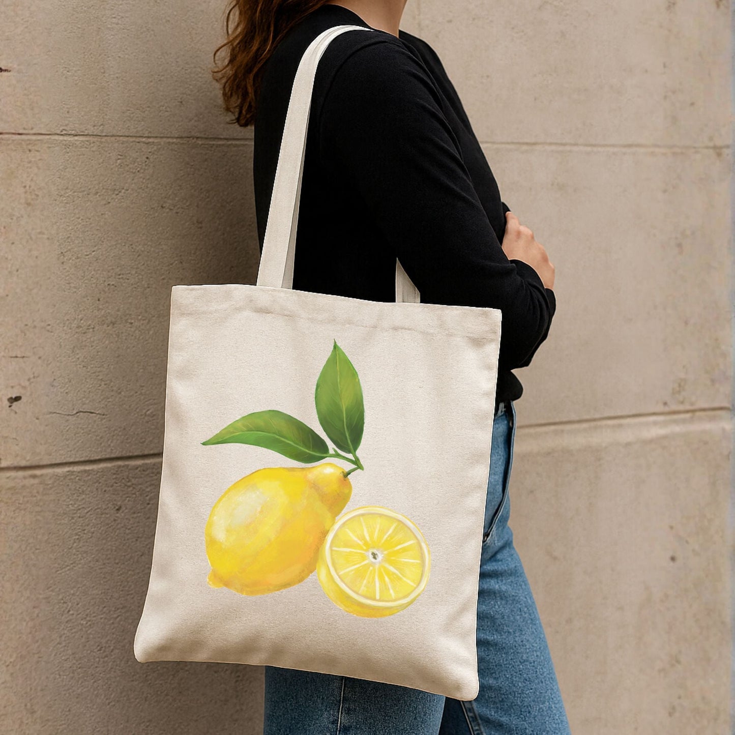 Canvas Tote Bag with Lemon Artwork - MerikaArt
