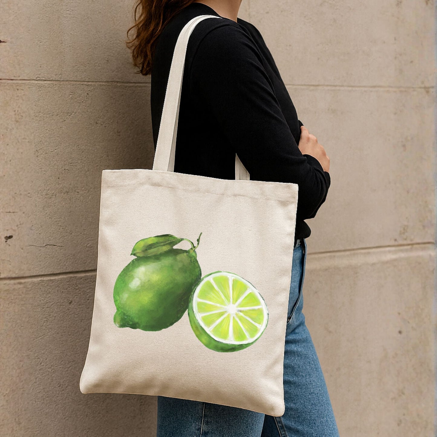 Canvas Tote Bag with Lime Artwork - MerikaArt