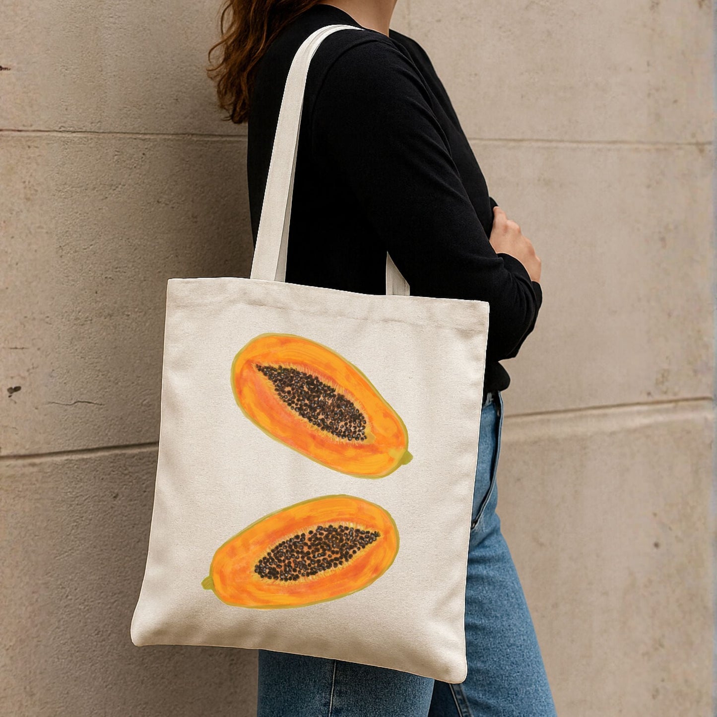 Canvas Tote Bag with Papaya Artwork - MerikaArt