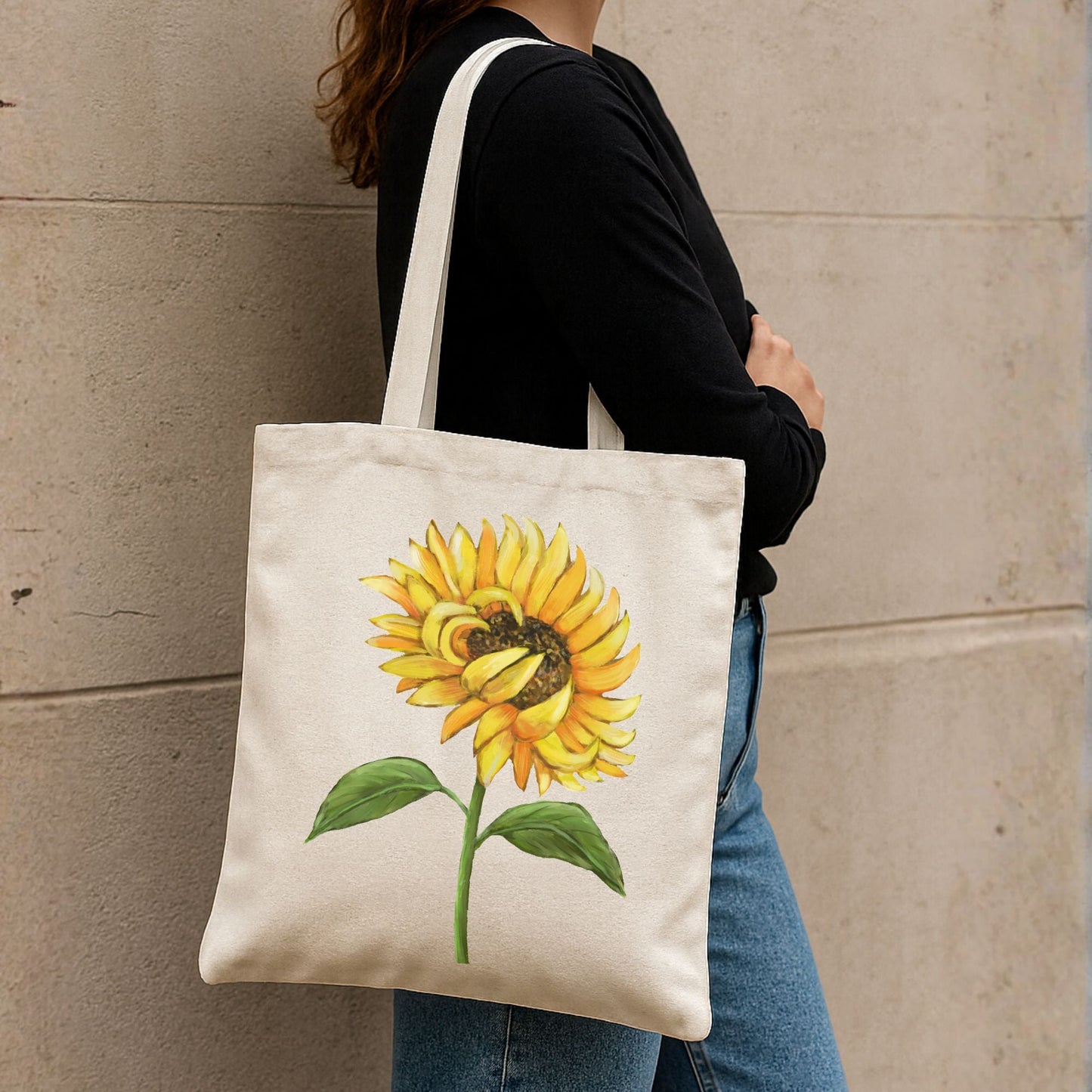 Canvas Tote Bag with Sunflower Artwork - MerikaArt