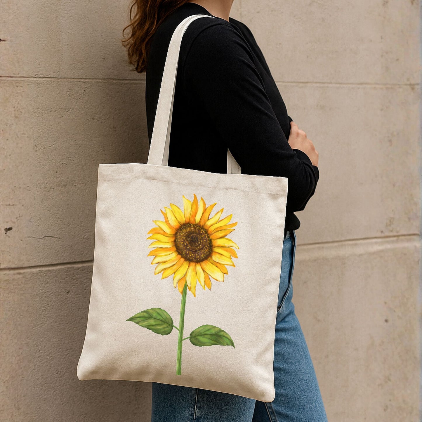 Canvas Tote Bag with Sunflower Artwork - MerikaArt