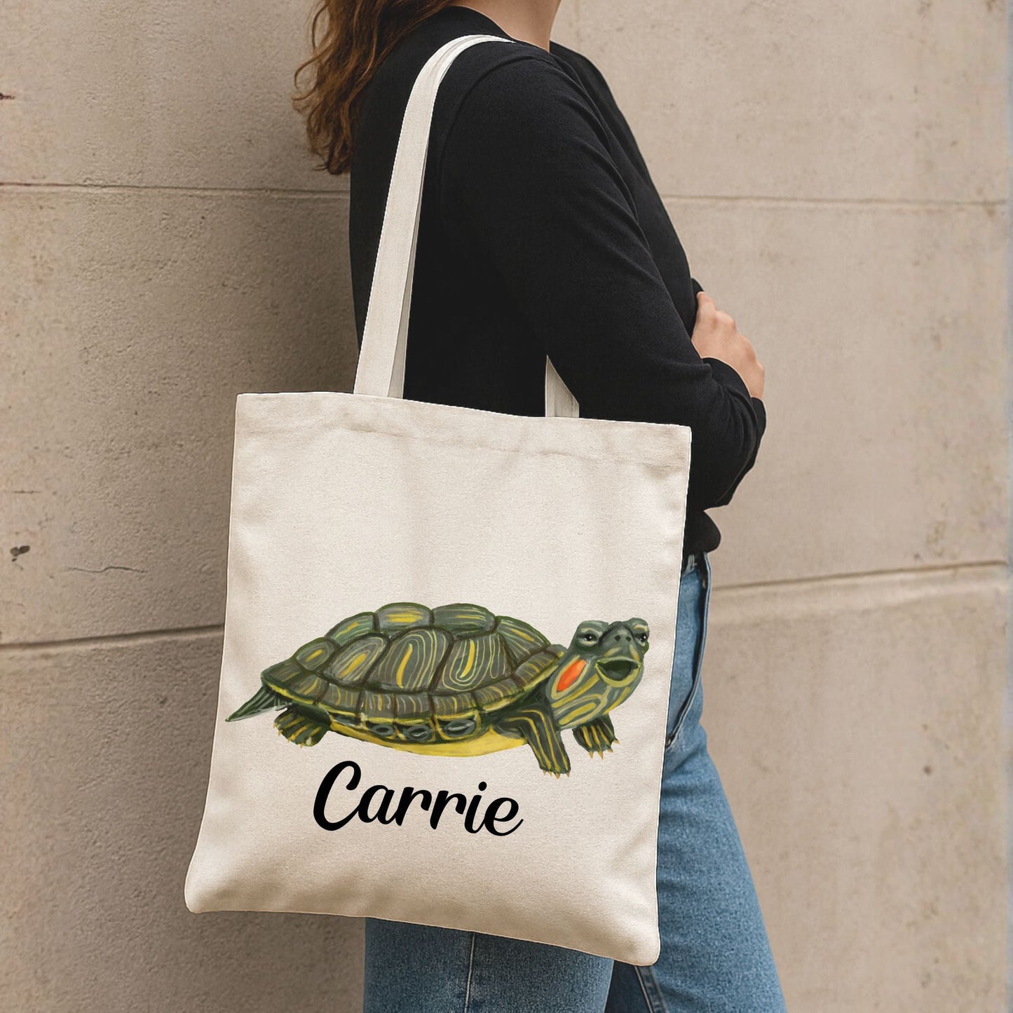 Canvas Tote Bag with Turtle Illustration - MerikaArt