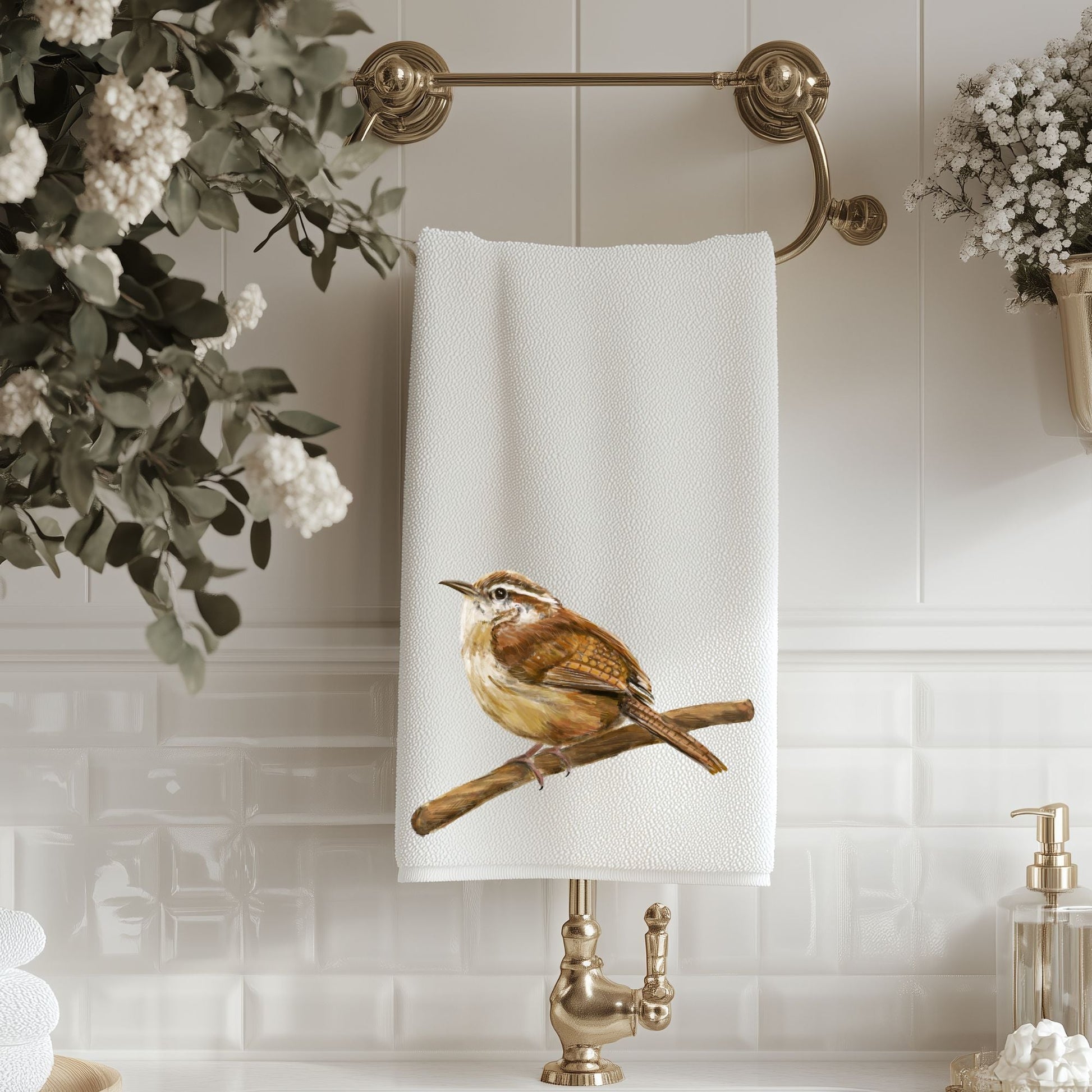 Carolina Wren Bathroom Towel - MerikaArt