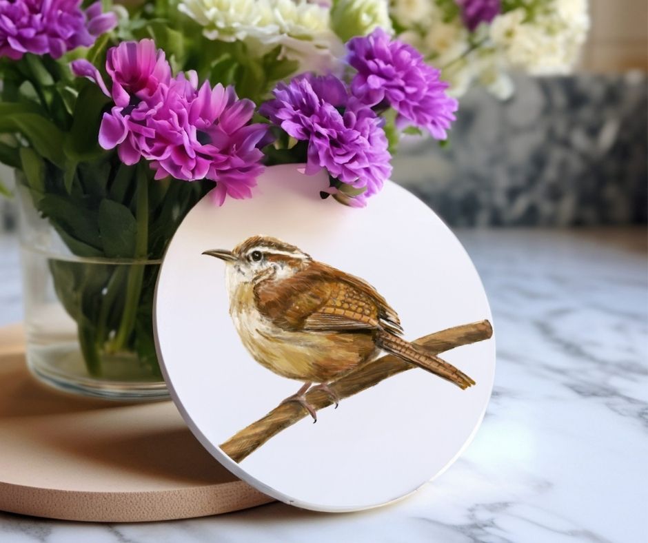 Carolina Wren Ceramic Coaster - MerikaArt