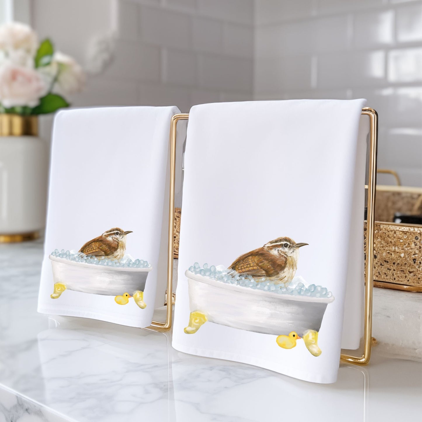 Carolina Wren in Bathtub Bathroom Towel - MerikaArt