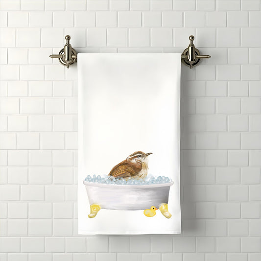 Carolina Wren in Bathtub Bathroom Towel - MerikaArt