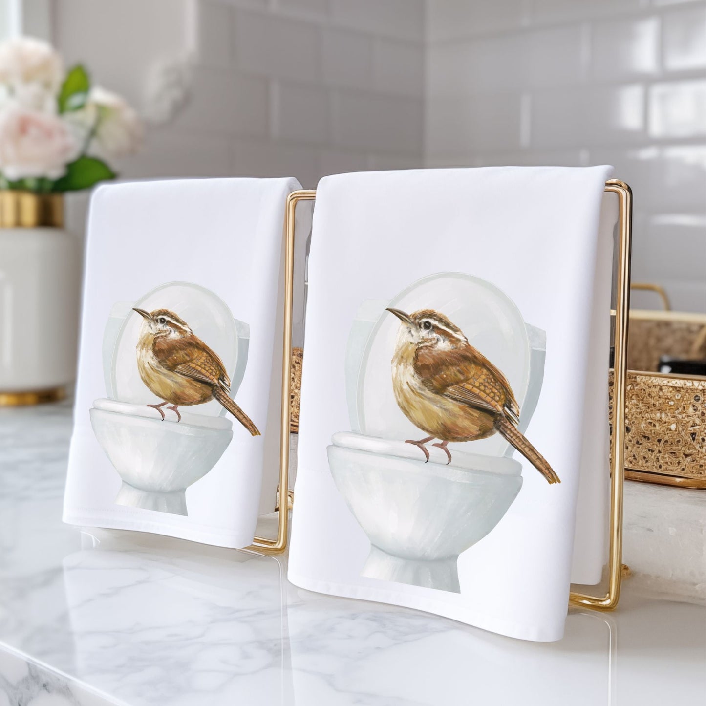 Carolina Wren on Toilet Bathroom Towel - MerikaArt