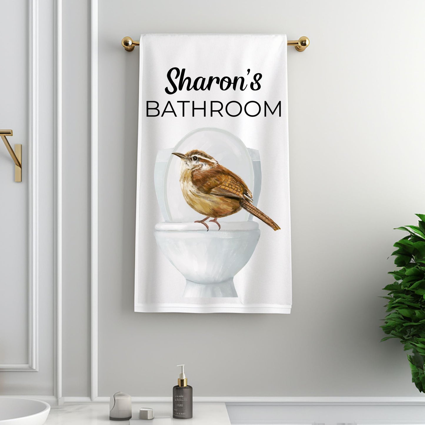 Carolina Wren on Toilet Bathroom Towel - MerikaArt
