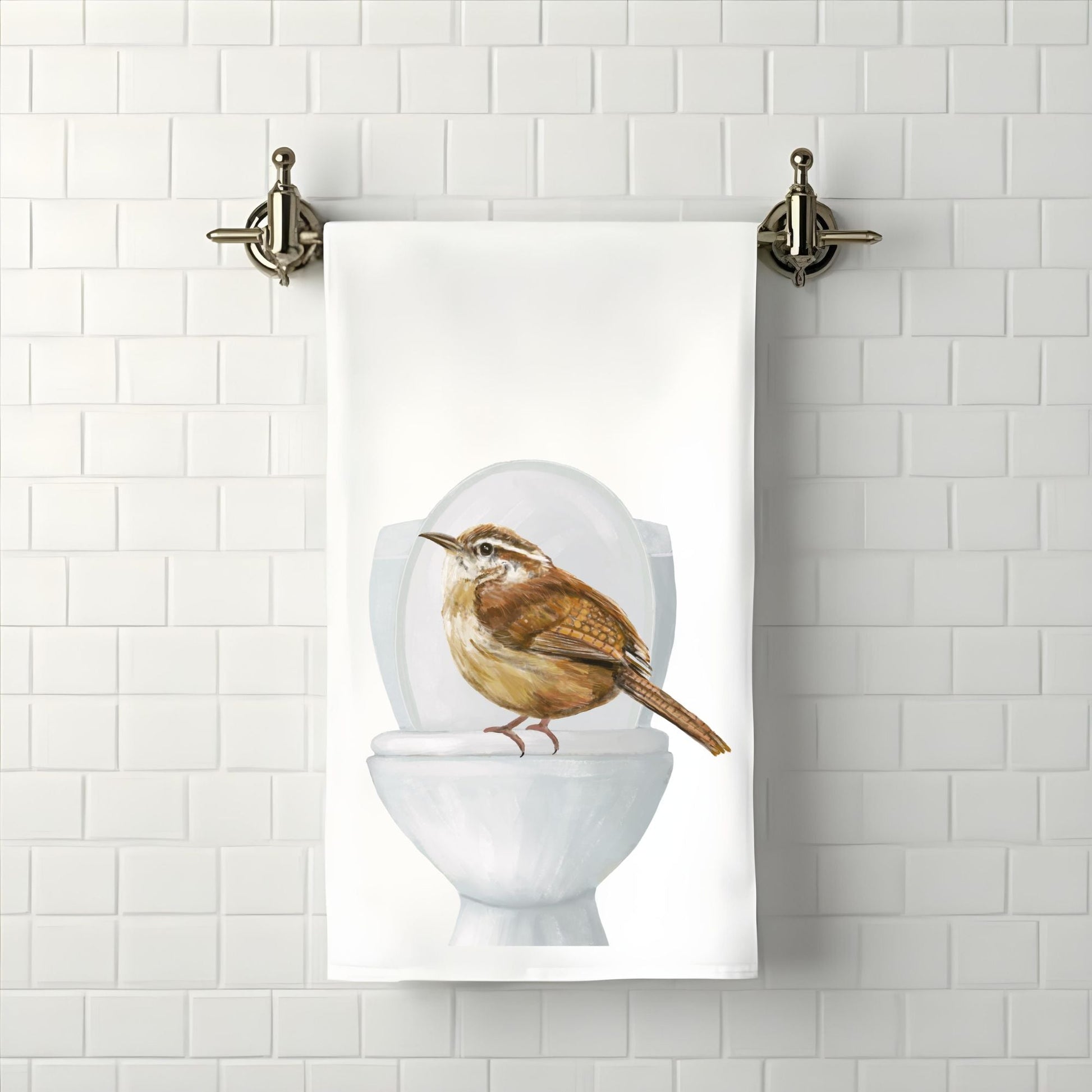 Carolina Wren on Toilet Bathroom Towel - MerikaArt