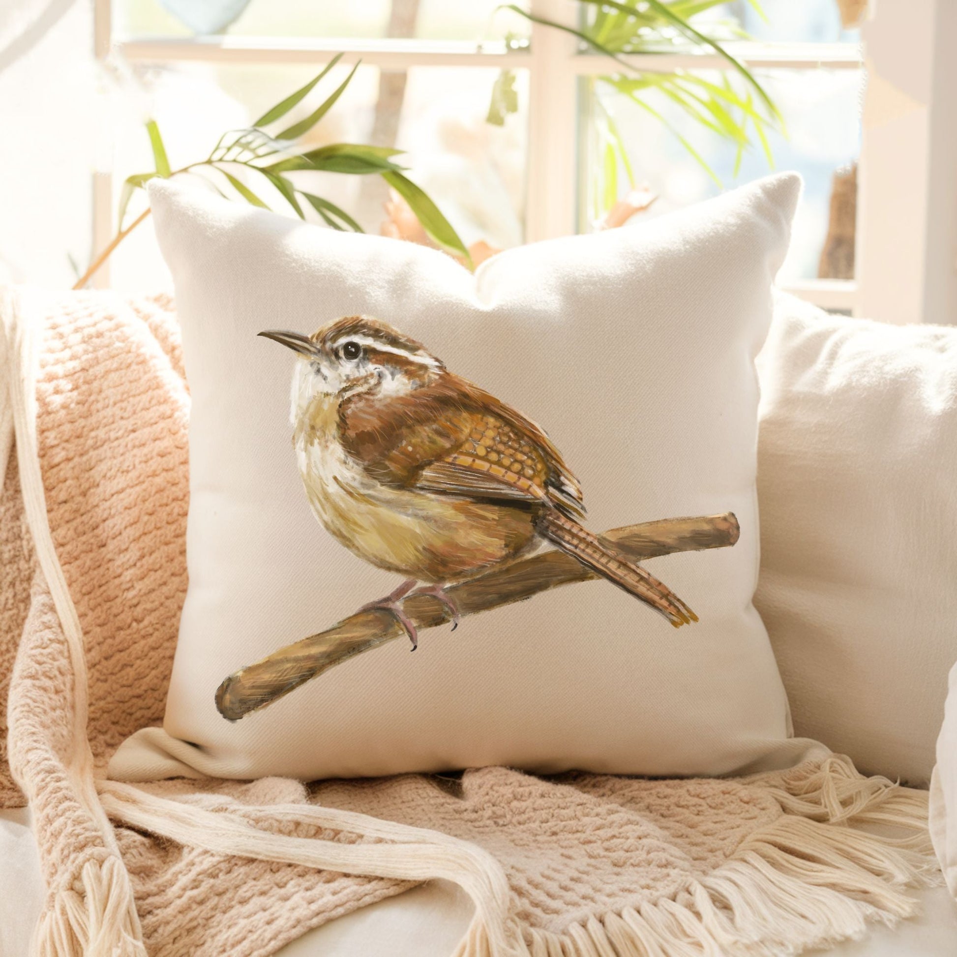 Carolina Wren Pillow - MerikaArt