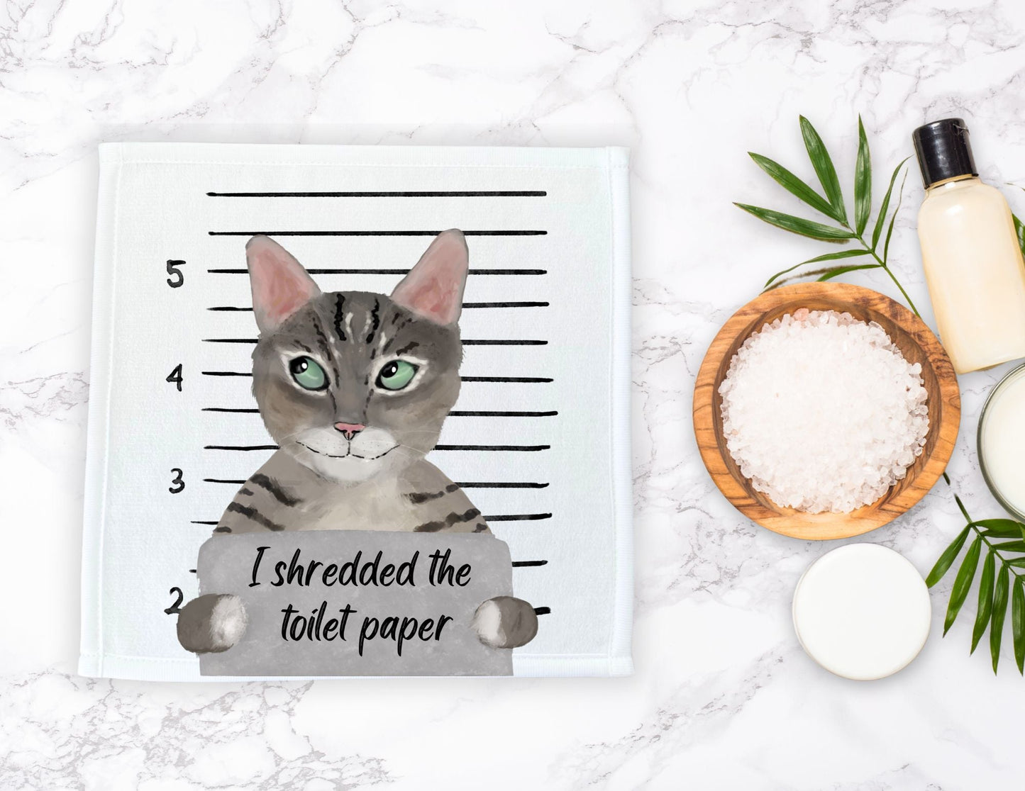 Cat Mugshot Washcloth - MerikaArt