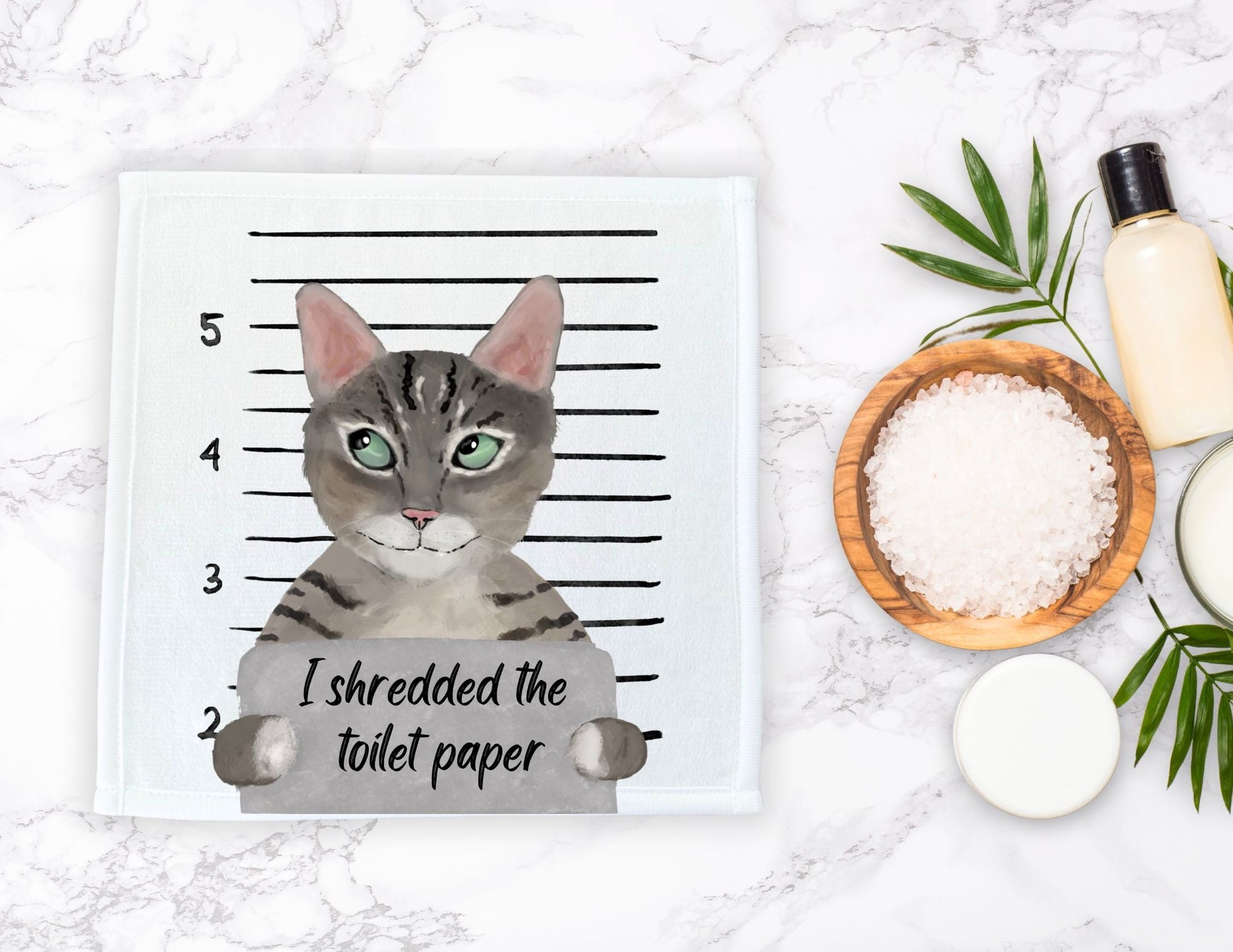 Cat Mugshot Washcloth - MerikaArt