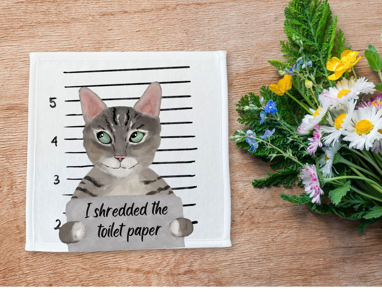 Cat Mugshot Washcloth - MerikaArt
