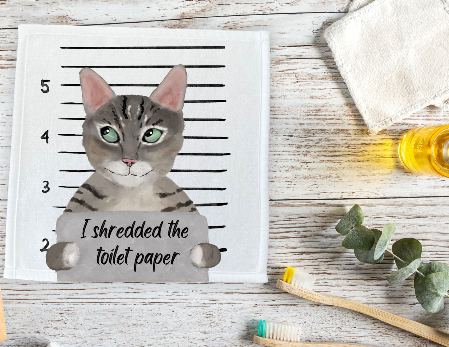 Cat Mugshot Washcloth - MerikaArt