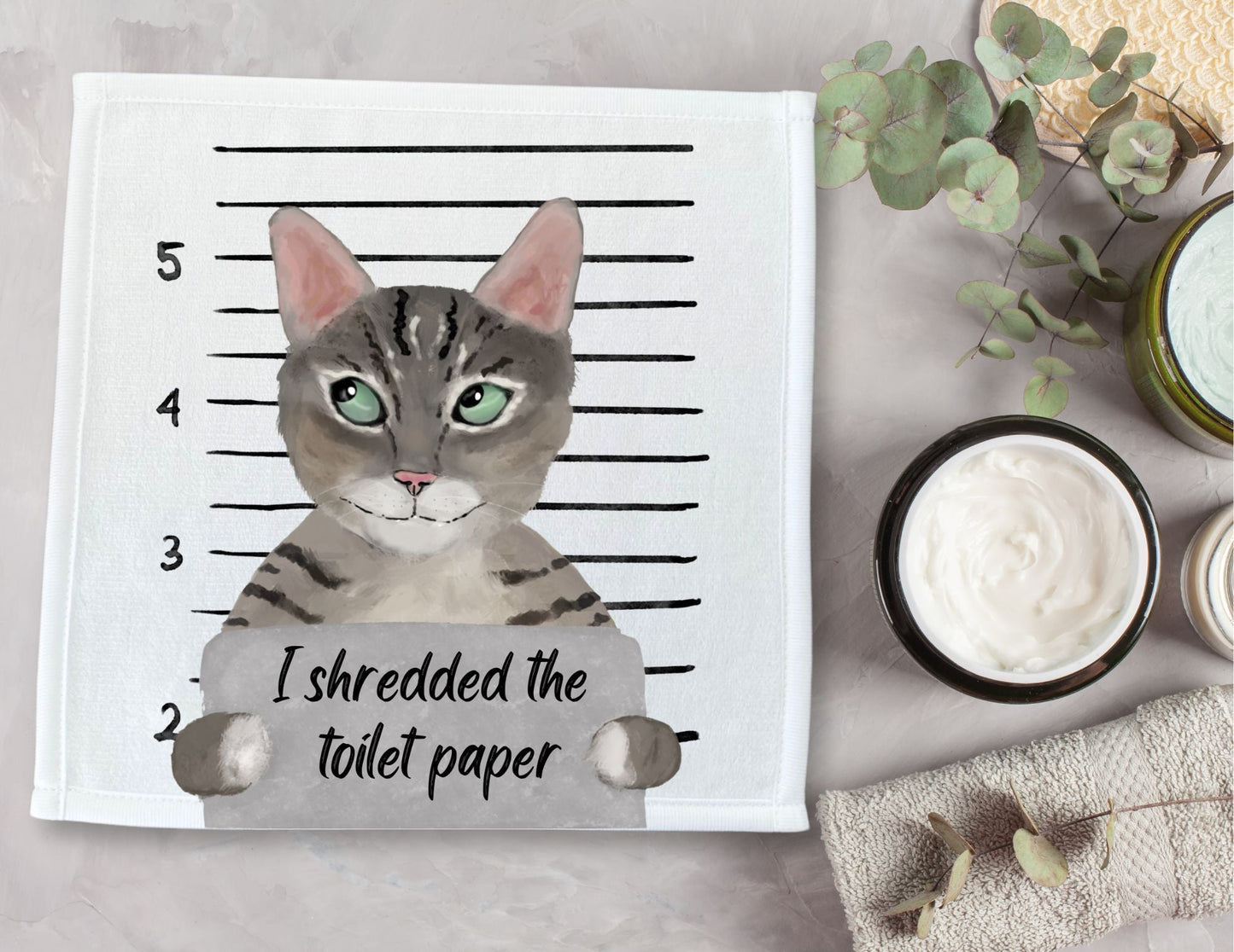 Cat Mugshot Washcloth - MerikaArt
