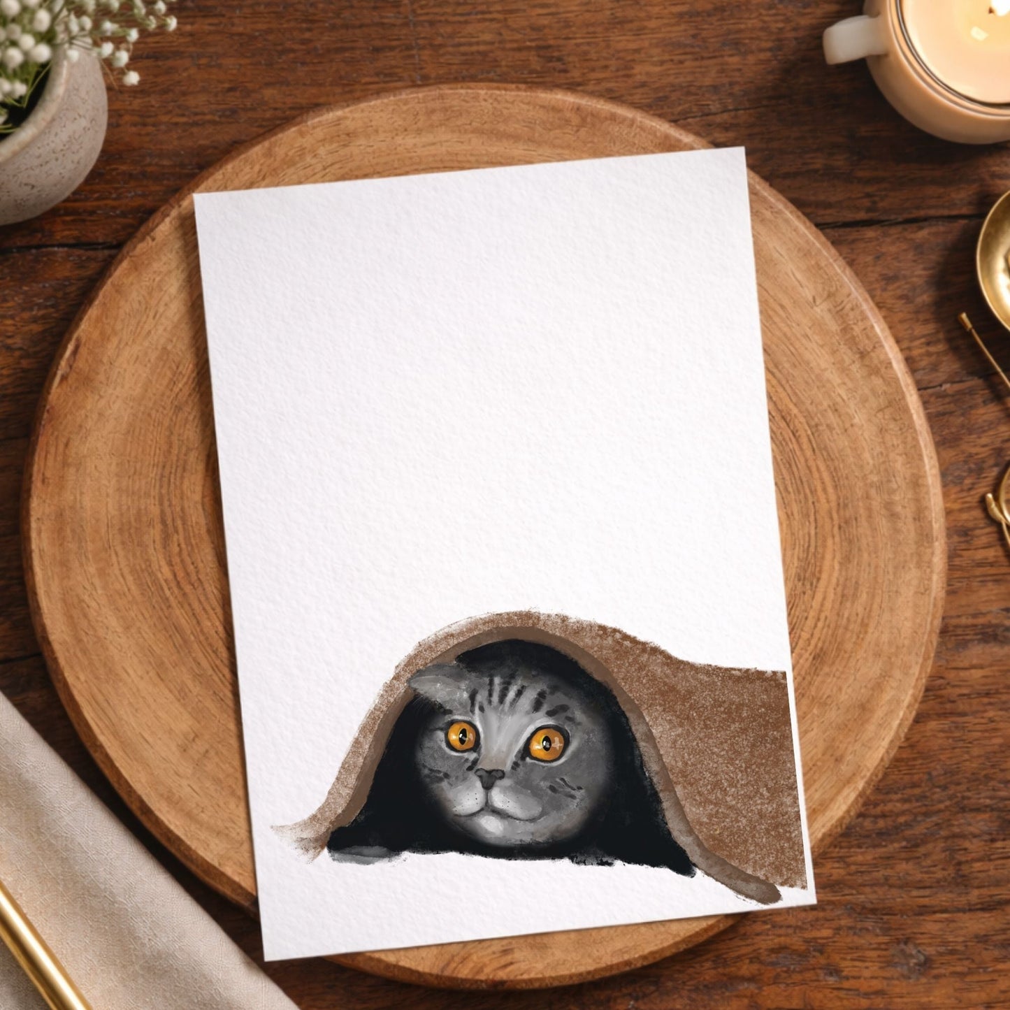 Cat Under Blanket Postcard - MerikaArt