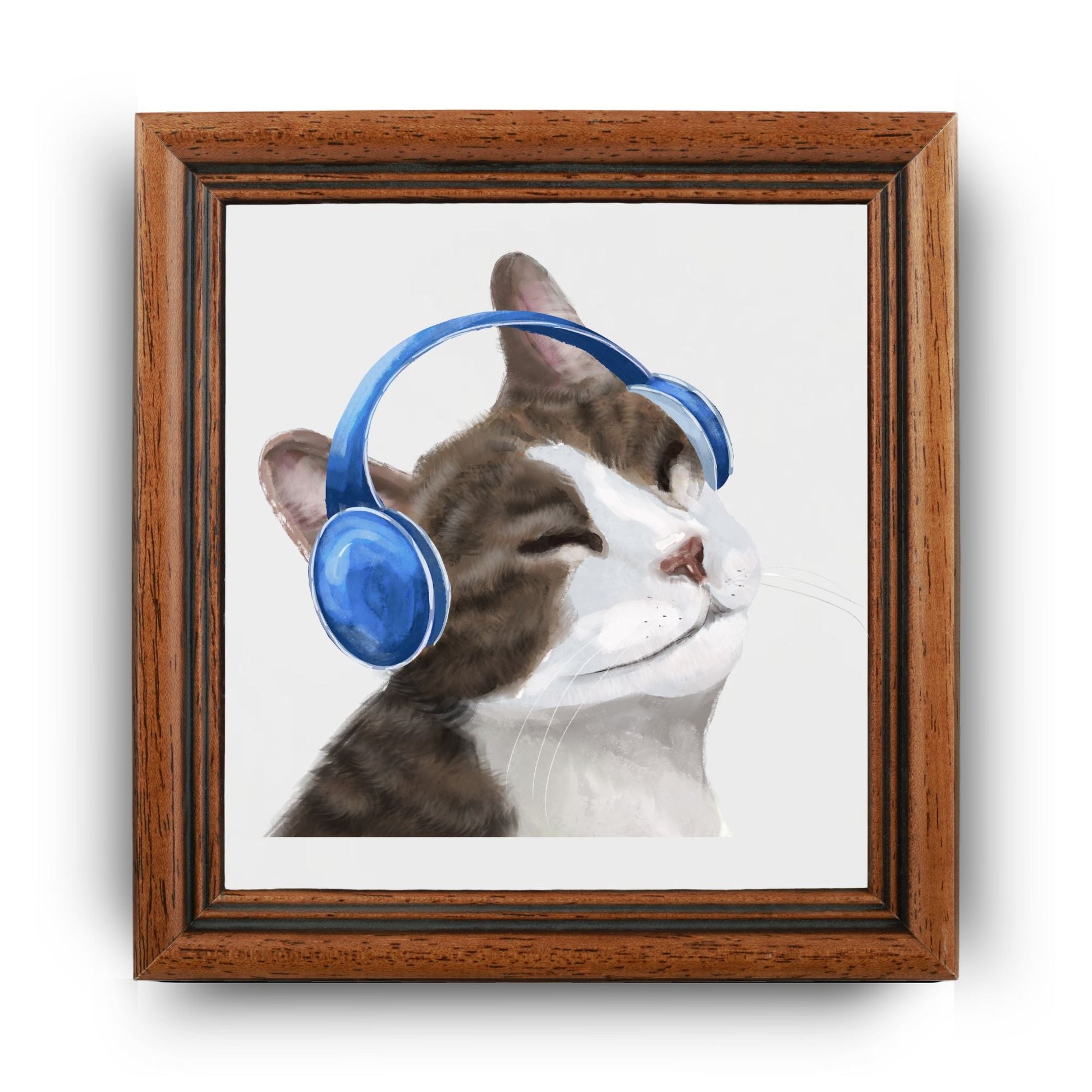 Cat with Headphones Ceramic Tile - MerikaArt