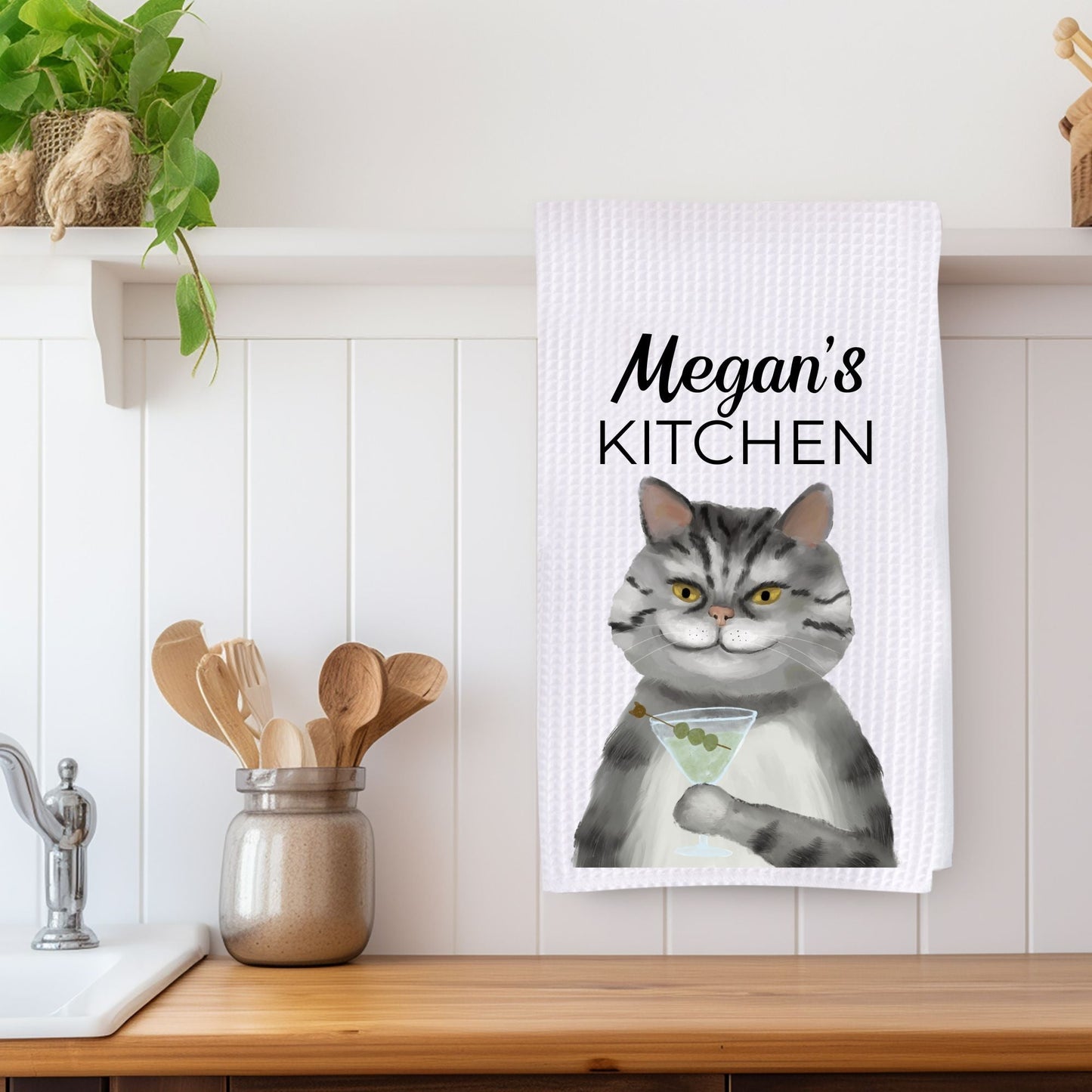 Cat with Martini Kitchen Towel - MerikaArt