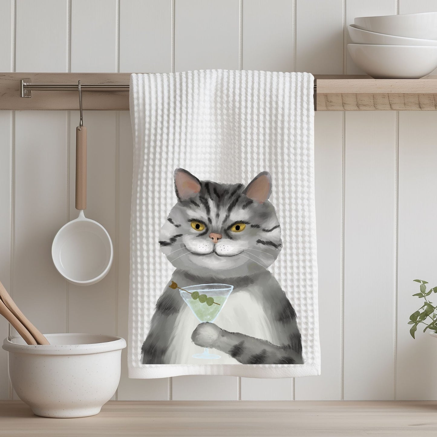 Cat with Martini Kitchen Towel - MerikaArt