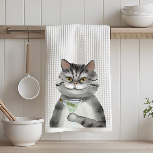 Cat with Martini Kitchen Towel - MerikaArt