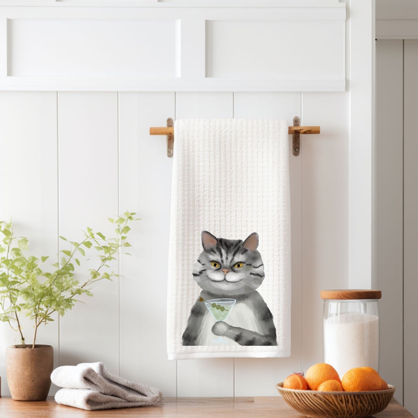 Cat with Martini Kitchen Towel - MerikaArt