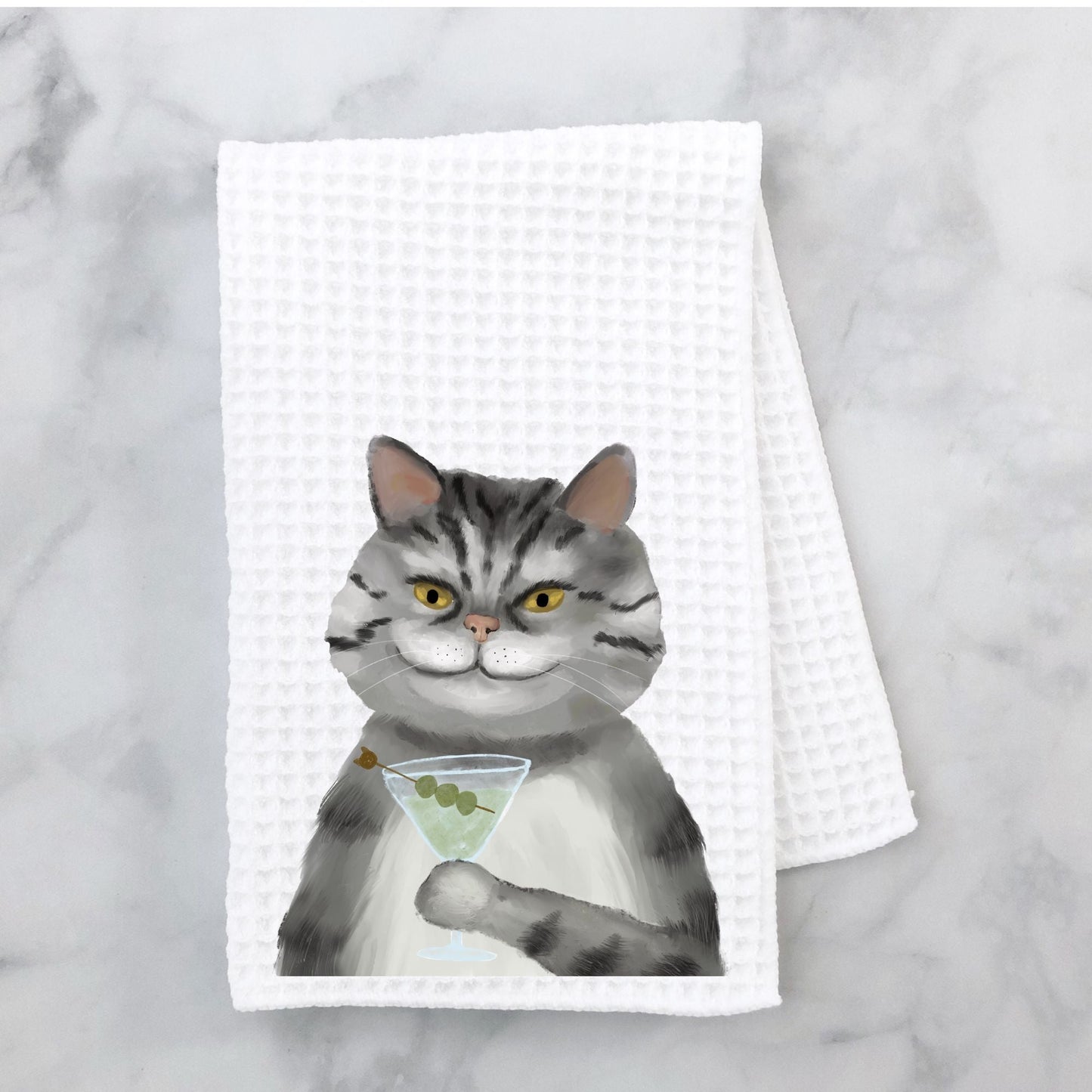 Cat with Martini Kitchen Towel - MerikaArt