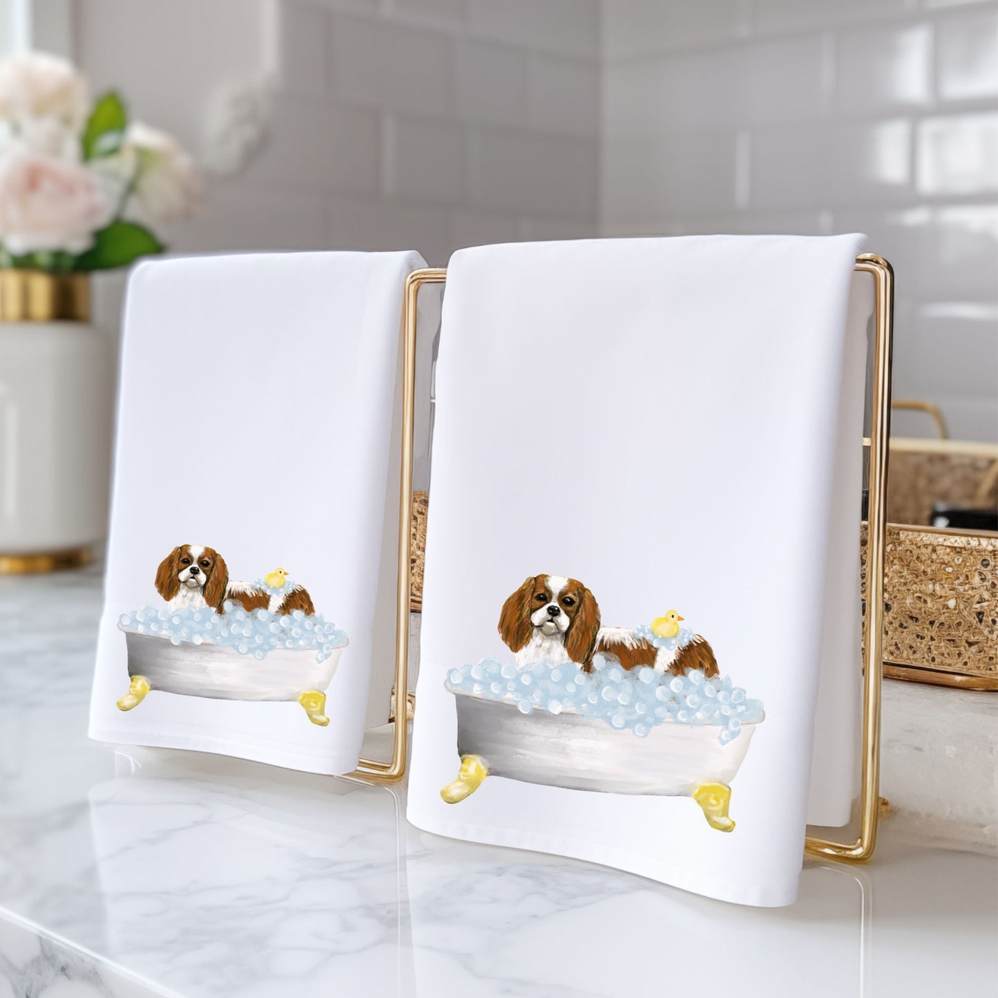 Cavalier King Charles Spaniel Bathroom Towel - MerikaArt