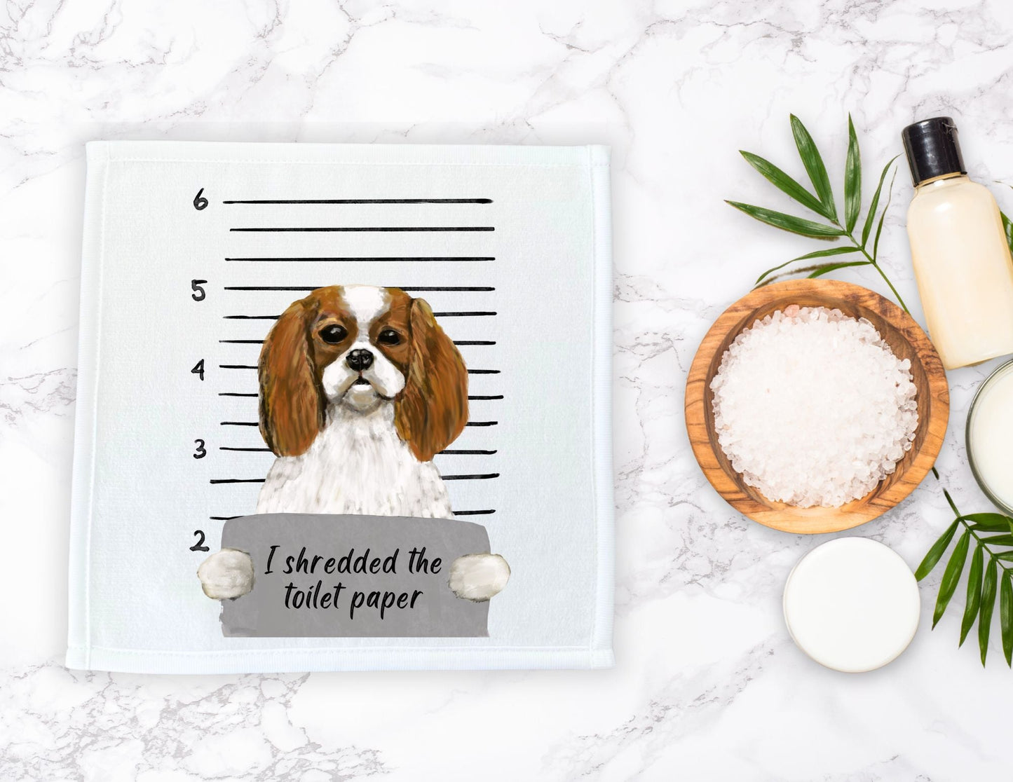 Cavalier King Charles Spaniel Mugshot Washcloth - MerikaArt
