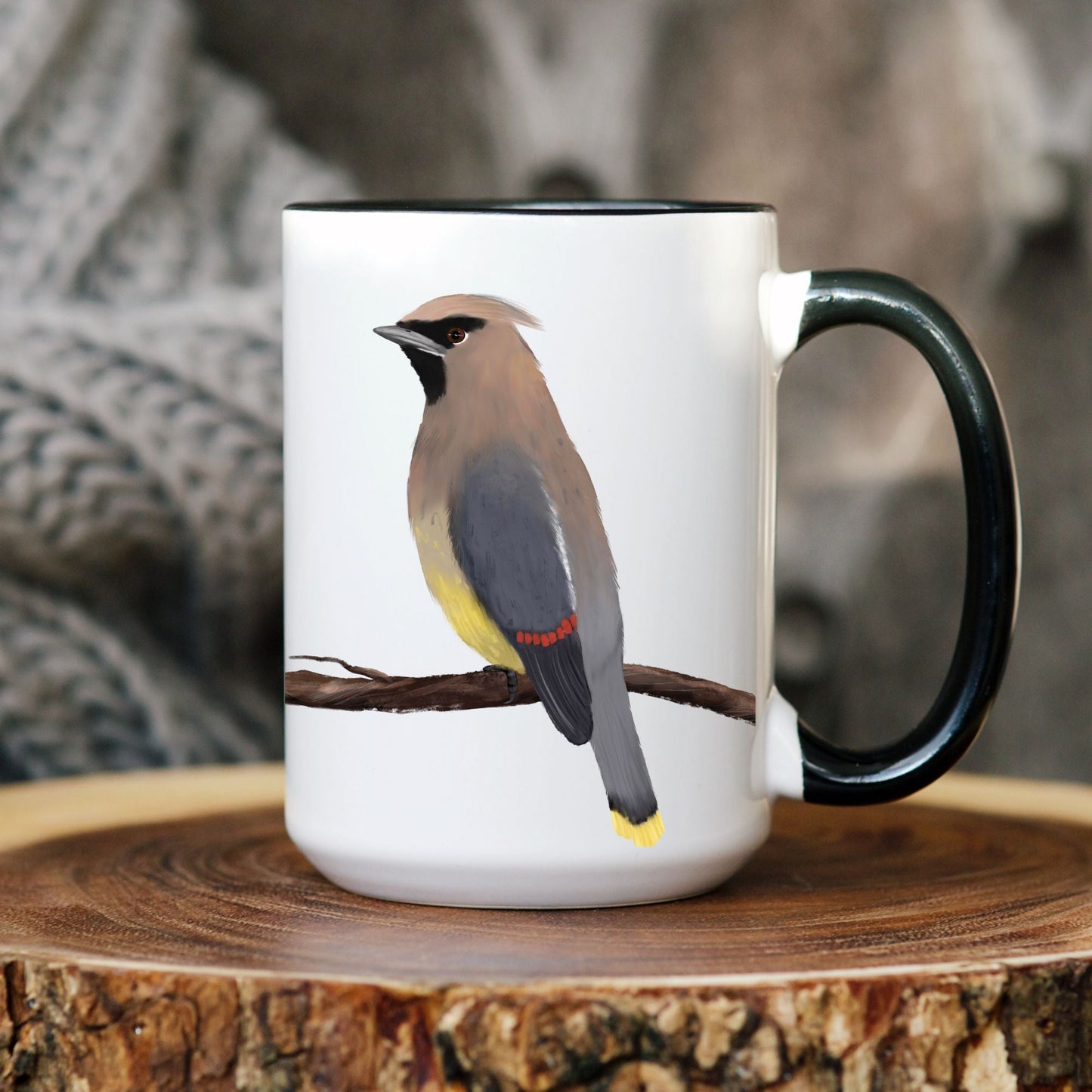 Cedar Waxwing Bird Ceramic Coffee Mug - MerikaArt