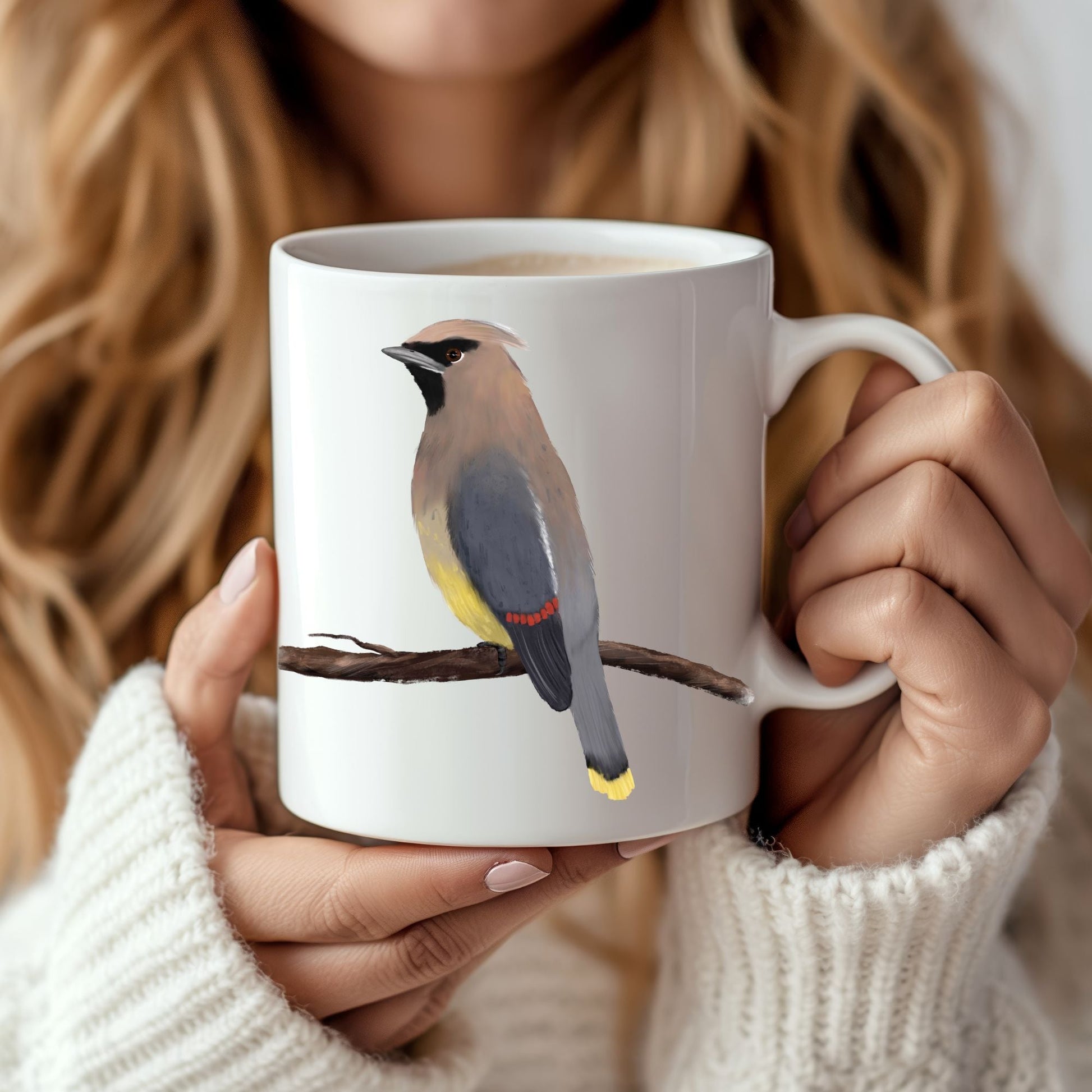 Cedar Waxwing Bird Ceramic Coffee Mug - MerikaArt